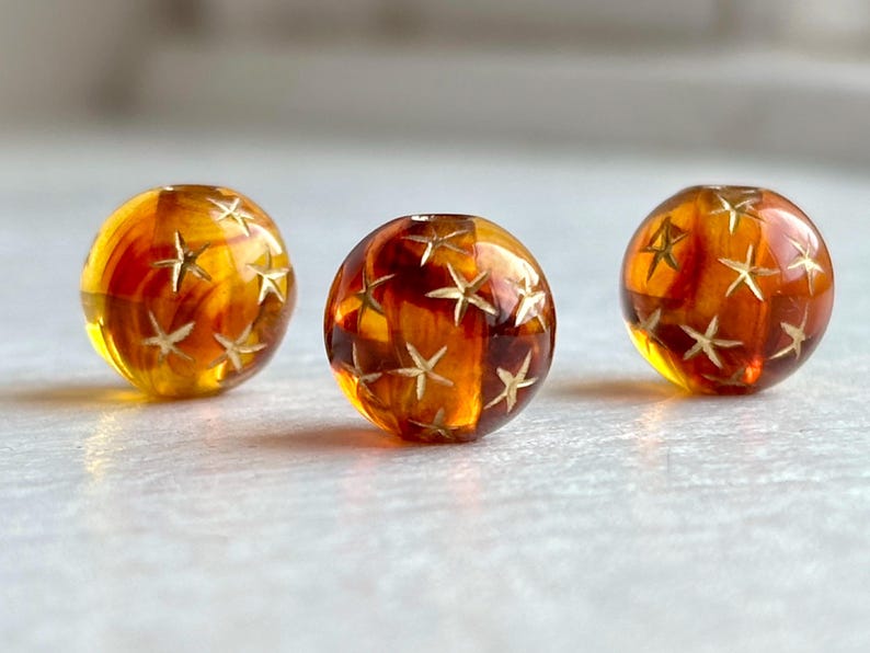 Tortoise Topaz Gold Star Acrylic Round Beads Tortoiseshell 10mm (20) image 5