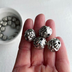 Silver Carved Acrylic Etched Ornate Round Beads 17mm 12 image 6