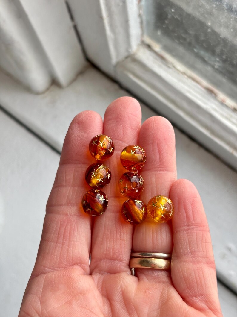 Tortoise Topaz Gold Star Acrylic Round Beads Tortoiseshell 10mm (20) image 3