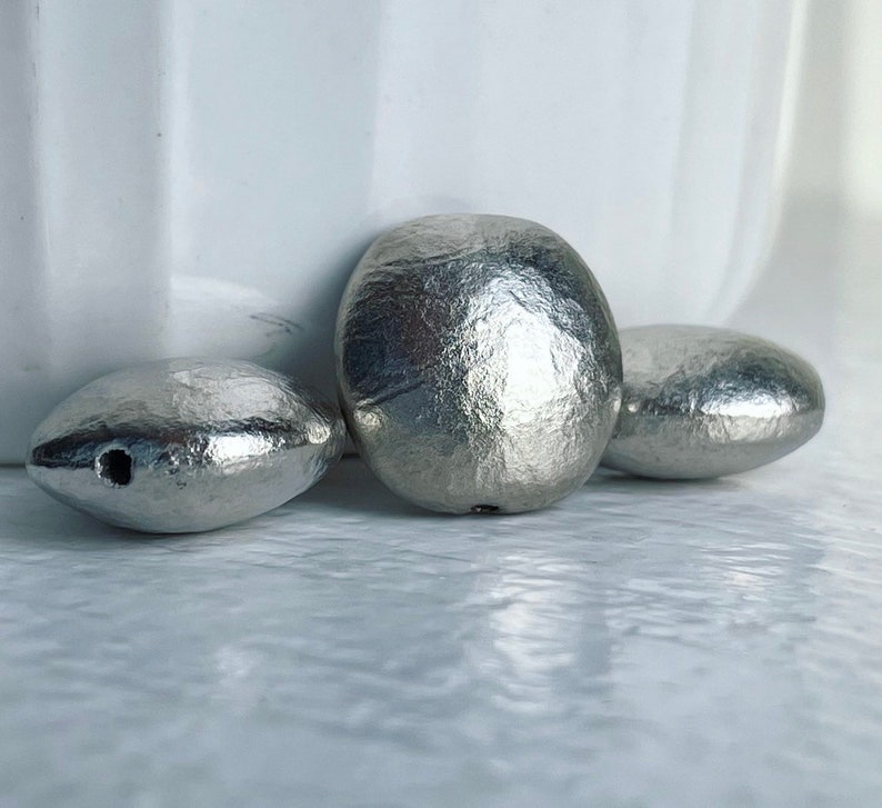 Vintage Silver Squared Oval Lucite Pillow Beads Textured Semi Matte 17mm 12 image 3