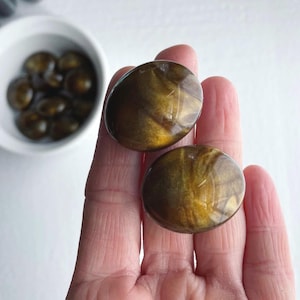 Vintage Gold Marbled Oval Lucite Statement Beads Iridescent Shimmer Chunky 29mm (4)