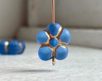 Matte Blue Gold Acrylic Carved Flower Beads 16x14mm (12)