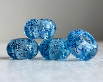 Blue Crystal Glitter Acrylic Spacer Rondelle Beads Big Hole 14mm (14)