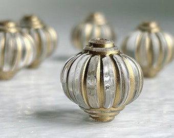 Crystal Gold Fluted Acrylic Lantern Beads Corrugated 14mm (12)