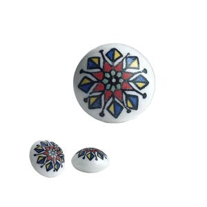 Vintage Glass Cabochon Cabs White Retro Funky Floral Decal Japan 10mm (12)