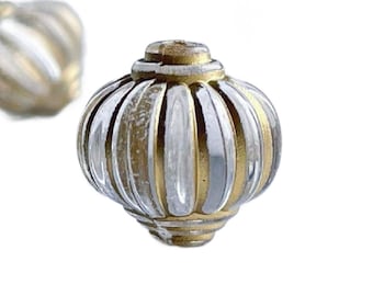 Crystal Gold Inlay Fluted Acrylic Lantern Beads Gilded Corrugated 14mm (12)