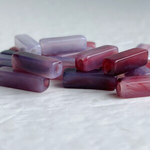 Vintage Lucite Rectangle Tube Beads Marbled Amethyst Purple White 13mm 30 beads image 4