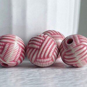 Carved Round Pink Cream Knot Acrylic Beads 14mm 10 image 2