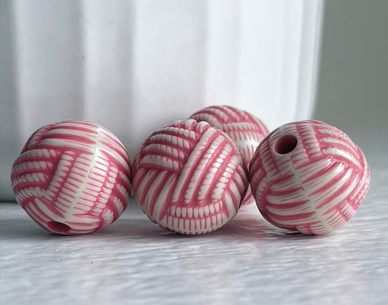 Carved Round Pink Cream Knot Acrylic Beads 14mm 10 image 2