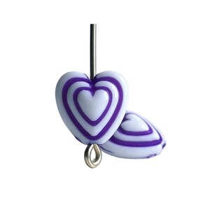 Purple White Etched Heart Opaque Acrylic Beads 11mm (30)