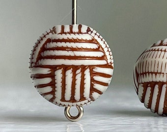 Carved Woven Round Brown and Ivory Knot Acrylic Basket Beads 14mm (12)