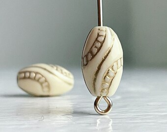Oval Ivory Gold Carved Acrylic Beads Etched  13mm (25)