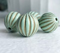 Mint Green Gold Fluted Round Acrylic Melon Beads 16mm (10)