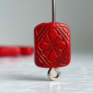 Etched Red Gold Acrylic Rectangle Beads Carved Beads 12mm 30 image 1