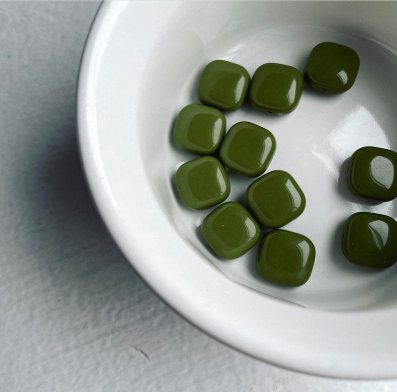 Olive Green Flat Square Acrylic Beads 15mm 12 image 3