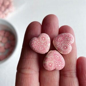 Pink Ivory Etched Heart Opaque Acrylic Beads 16mm 8 image 2