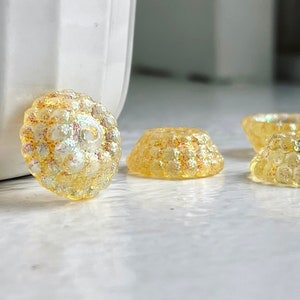 Vintage Yellow Glitter Lucite Bead Caps Dome Beads 15mm 12 image 4