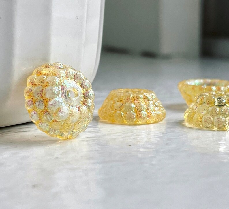 Vintage Yellow Glitter Lucite Bead Caps Dome Beads 15mm 12 image 4