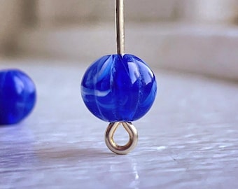 Vintage Lucite Geriffelte Blau Weiß Marmorierte Perlen 8 mm (30)