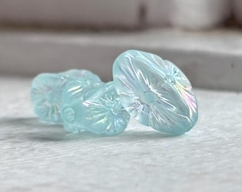 Carved Oval Light Blue Acrylic Beads Floral Frosted Matte AB Finish 14mm (12)