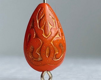 Gold and Orange Carved Acrylic Teardrop Beads Etched Drop 18mm (12)