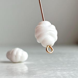 Vintage German Twisted White Opaque Oval Glass Beads 12mm (12)