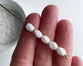 White Vintage German Glass Fluted Oval Beads Milk Opaque 7mm (20)