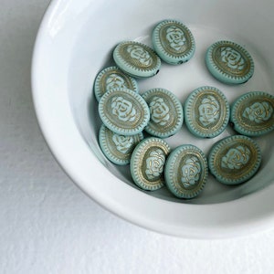 Etched Acrylic Beads Pale Minty Blue Mint Green Gold Acrylic Oval 21mm 10 image 2