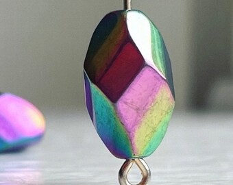 Faceted Oval Glass Beads AB Rainbow Finish Eletroplated 15mm (12)