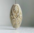Ivory Gold Ornate Flat Oval Acrylic Beads 39mm (4)