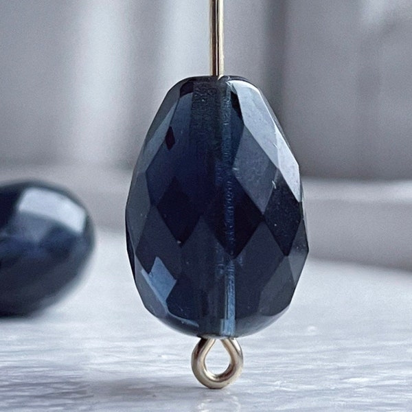 Vintage Czech Glass Deep Montana Blue Drop Beads 16mm (8 Beads)