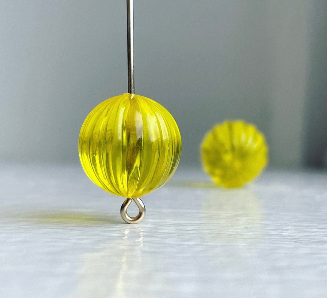 Vintage Lucite Yellow Corrugated Fluted Round Beads 12mm 12 Etsy