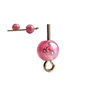 Vintage Pink Green Floral Glass Round Flower Lampwork Beads 6mm (6)