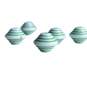 Green White Striped Acrylic Layered Bicone Beads 14mm (12)
