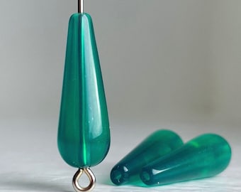 Vintage Green Lucite Drop Beads 23mm Teardrops (20)