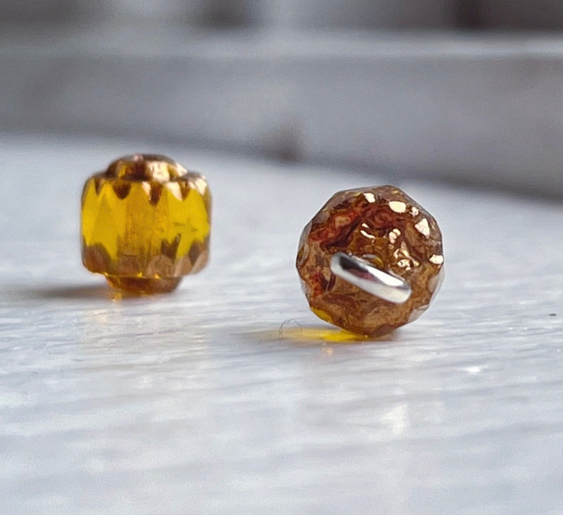 Czech Glass Topaz Gold Etched Cathedral Beads 6mm 20 image 3