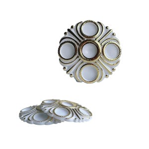 Vintage White Gold Etched Cabochons Carved Cabs Ornate Round Dome 45mm (2)