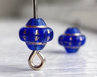 Vintage Czech Glass Cobalt Blue Royal Gold Lantern Saucer Beads 7mm (20)