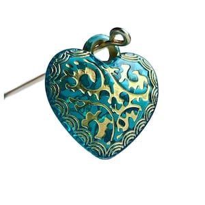 10 geschnitzte Teal Gold Acryl geätzte Herz Anhänger Perlen 19 mm