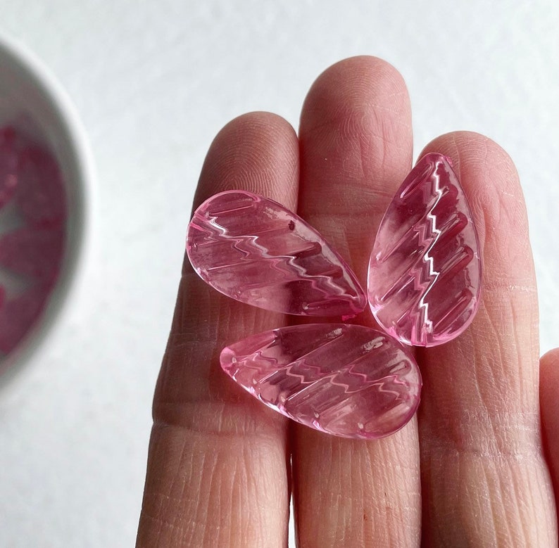 Pink Acrylic Drop Beads Flat Ridged Teardrop 24mm 16 image 2