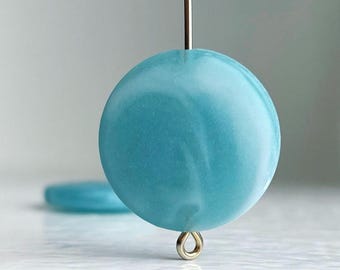 Seafoam blau weiß marmorierte Acryl Münze Kissen Perlen matt 21 mm (10)