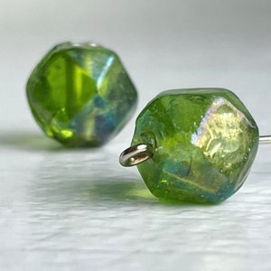 Vintage India Glass Green Baroque Nugget Beads AB 13mm 10 image 2