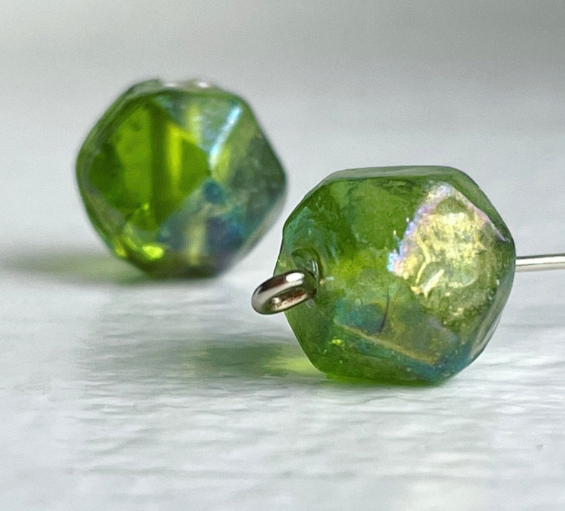 Vintage India Glass Green Baroque Nugget Beads AB 13mm 10 image 2