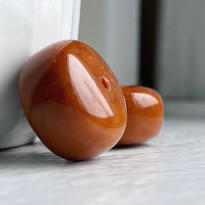 Vintage Chunky Lucite Brown Carnelian Donut Beads 23mm (4) West Germany