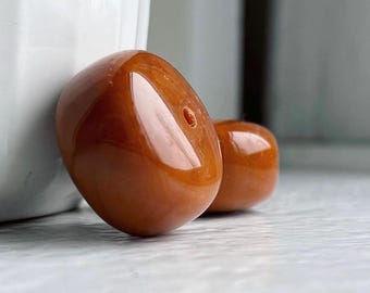 Vintage Chunky Lucite Braun Karneol Donut Perlen 23 mm (4) West Germany