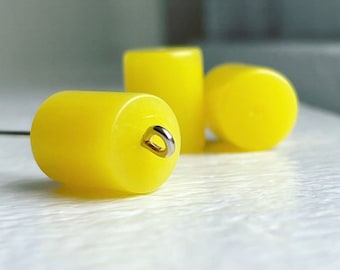 Vintage Opaque Lucite Yellow Barrel Tube Beads 12mm (12)