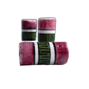 Hand Painted Peruvian Ceramic Porcelain Oval Tube Pink Green White Beads 18mm (6)