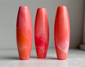HUGE Pink Coral White Marbled Oval Acrylic Beads 60mm (2)