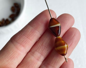 Vintage Czech Glass Beads Brown Cream Marbled Flat Bicone Tiger Eye 15mm 10