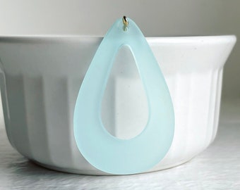 Vintage Lucite Pastel Blue Teardrop Drop Pendant Beads 48mm (4) Matte Frosted